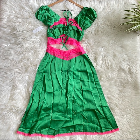 Anthropologie Love The Label Charlese MIDI Cut Out Dress in Watermelon Small - Picture 12 of 16